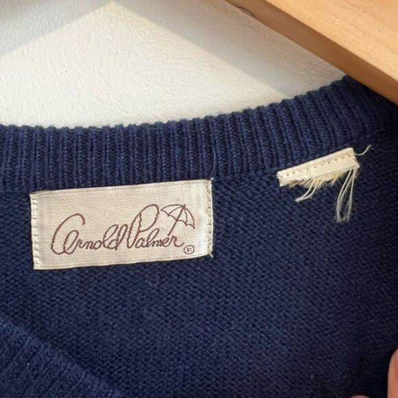 Vintage Arnold Palmer Men’s XL Pullover Wool Grandpa Crewneck Sweater Navy Blue - Picture 9 of 9